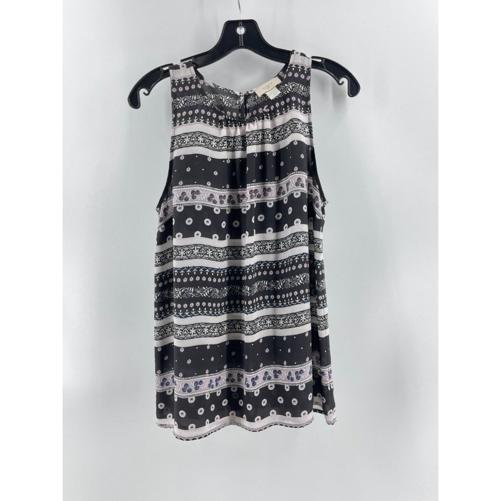 Ann Taylor Loft Women's Striped Floral Print Sleeveless Top Shirt Blouse Size M - Picture 2 of 12